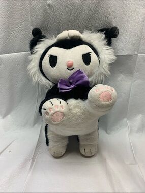 Sanrio Kuromi Plush 12” Black White Cat Purple Bow Stuffed Animal Kawaii